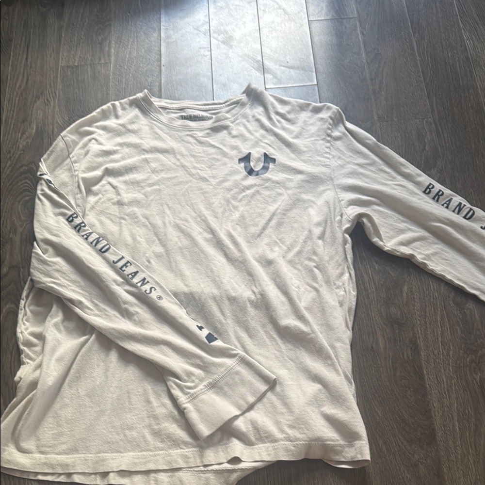 Abrand White Long Sleeve Tee with V-Neck